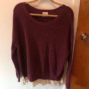 Pins and Needles sweater with floral lace layer